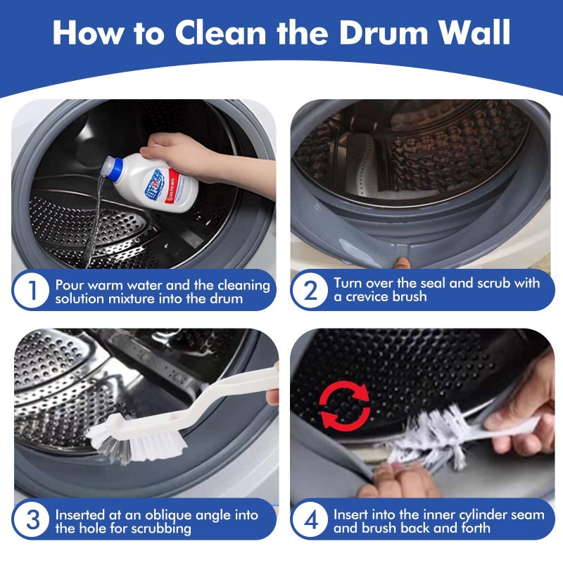 Teiniuby 6 Pcs Washing Machine Cleaning Brush Kits,Front Load Washer Cleaner Brushes Tools -1 Pcs Drum Laundry Cleaning Brush and 5 Pcs Crevice Cleaning Brushes for Tight Spaces and Washer Rubber Seal - Image 4